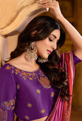 Pink Silk Blend Position Brasso with Foil Saree